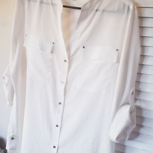 Women's long sleeve sheer button up blouse